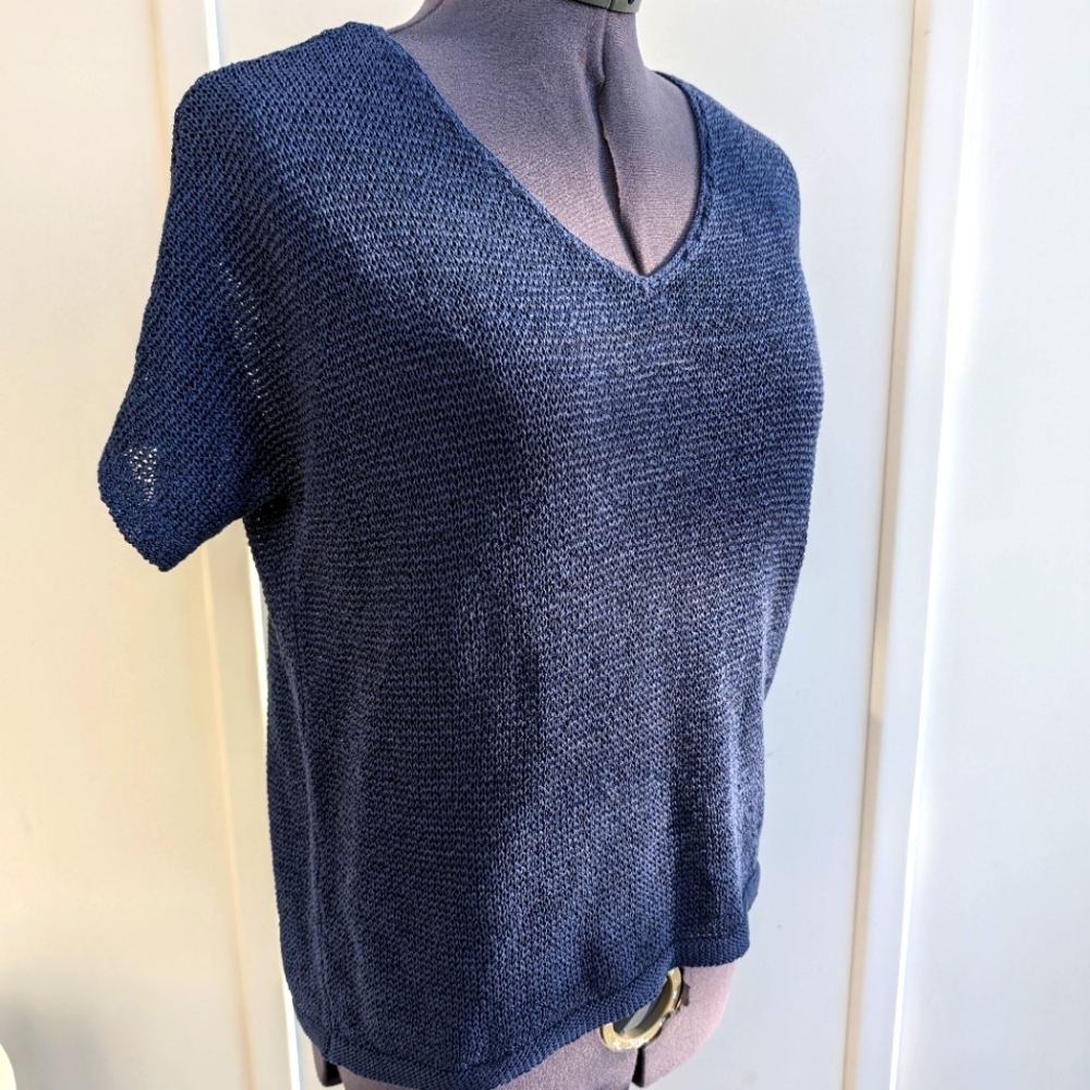 J Jill XS lightweight knit short sleeve sweater top navy blue
